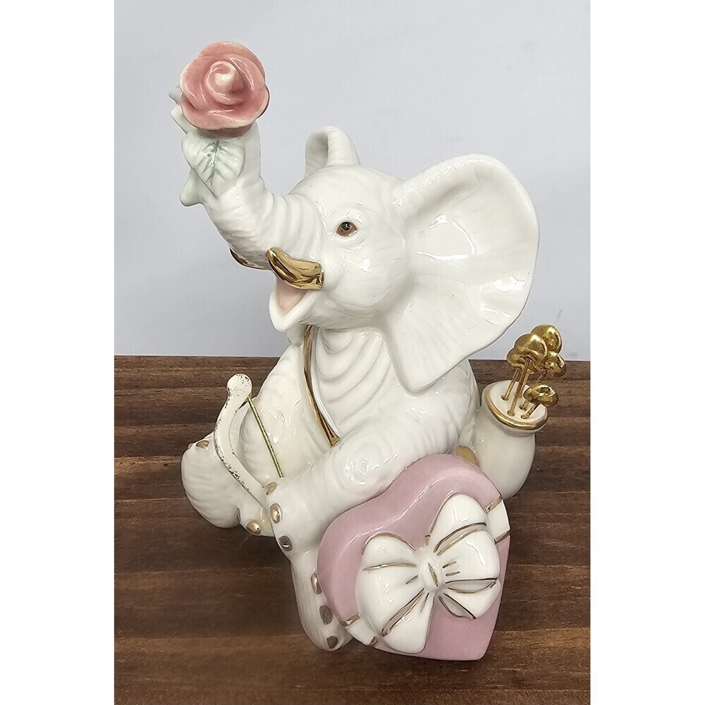 Lenox Tons Of Love Porcelain Cupid Elephant Figurine 4.5" Rose Heart Arrow Love